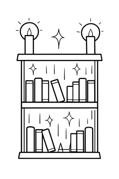 Alphabet bookmarks in a magical library