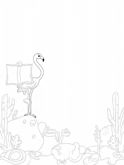 Flamingo hosting storytime under the sea