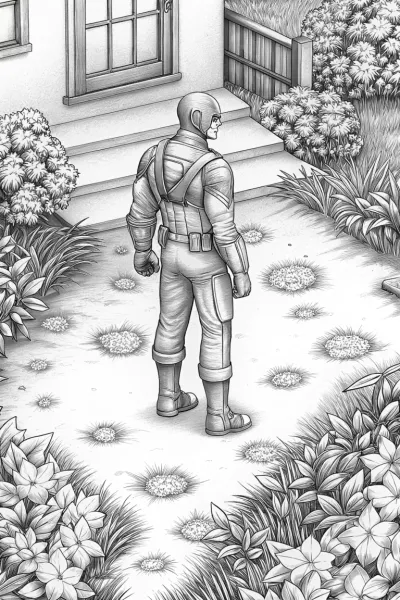 Captain America in a garden