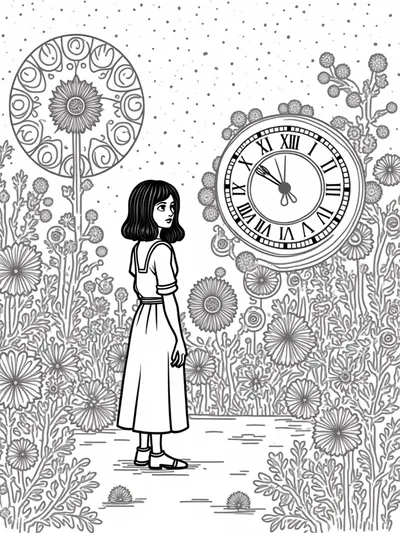 Wednesday Addams in a clockwork garden