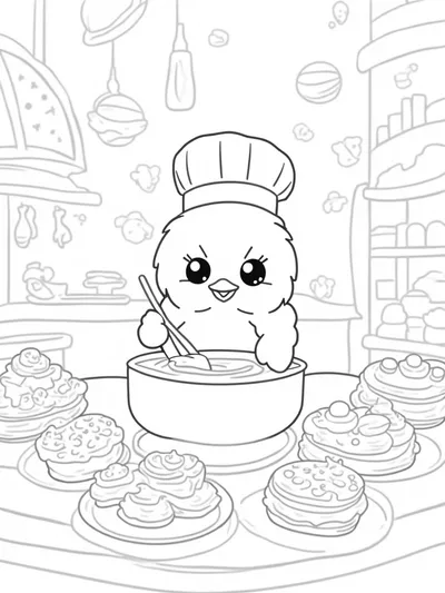 Chick baking cosmic treats