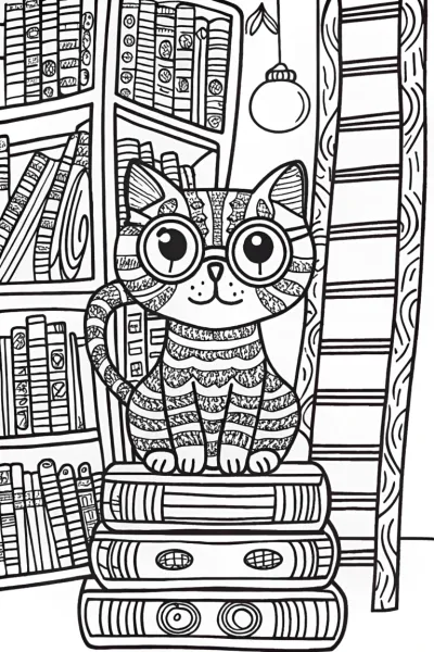 Page the Cat in the Enchanted Library Coloring Page