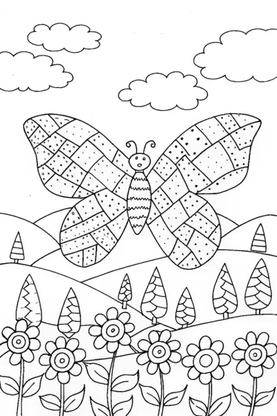 Fairy Gardener with a Patchwork Sky Coloring Page