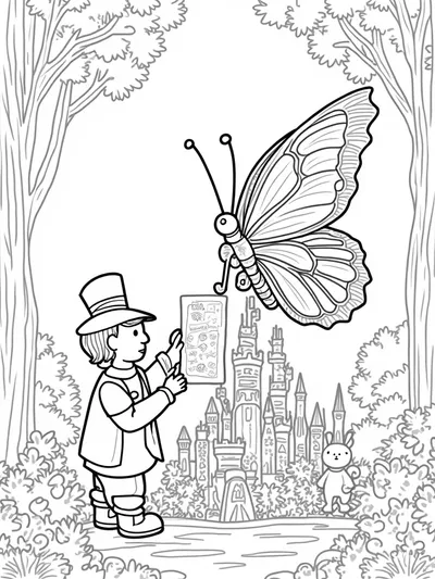 Butterfly architect designing a castle