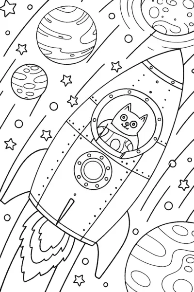 Comet the Cat’s Cosmic Adventure Coloring Page