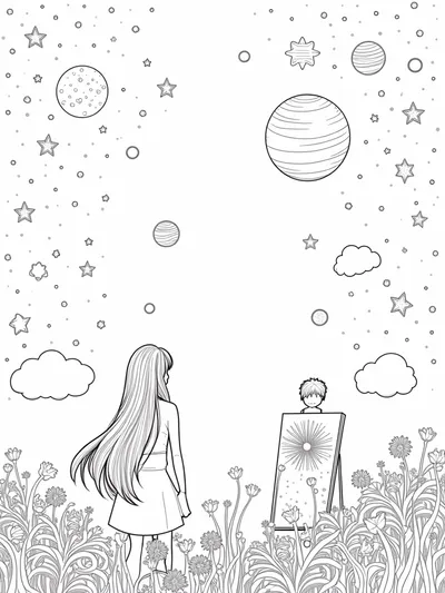 Anime characters in a celestial garden
