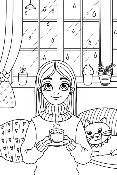 Gabby’s Cat Café on a Rainy Day Coloring Page