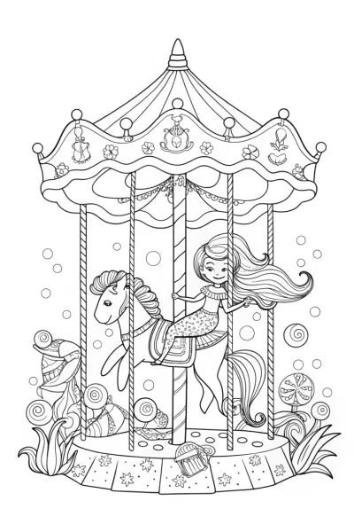 Mermaid and the Coral Carousel Coloring Page