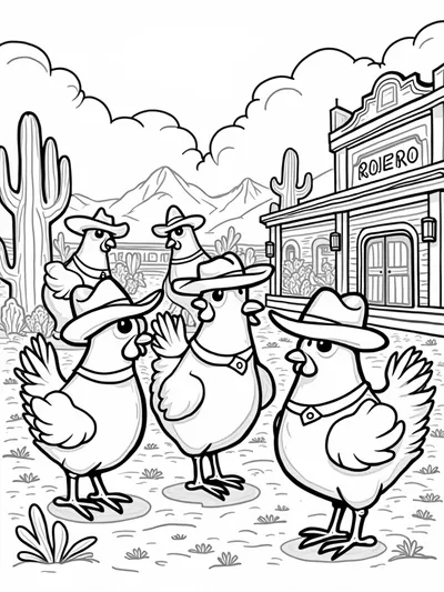 Chickens at a Wild West rodeo
