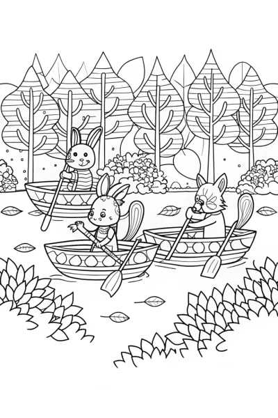 Woodland creatures leaf boat race