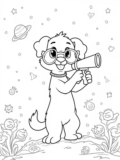Puppy astronomer observing stars