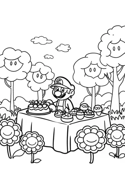 Mario’s Enchanted Garden Party Coloring Page