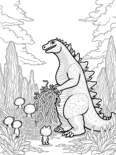 Godzilla helping alien creatures