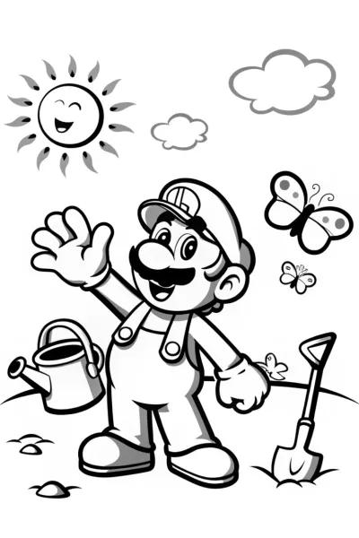 Luigi’s Garden Adventure Fun Coloring Page