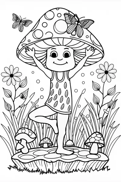 Whimsical Forest Mushrooms Coloring Page