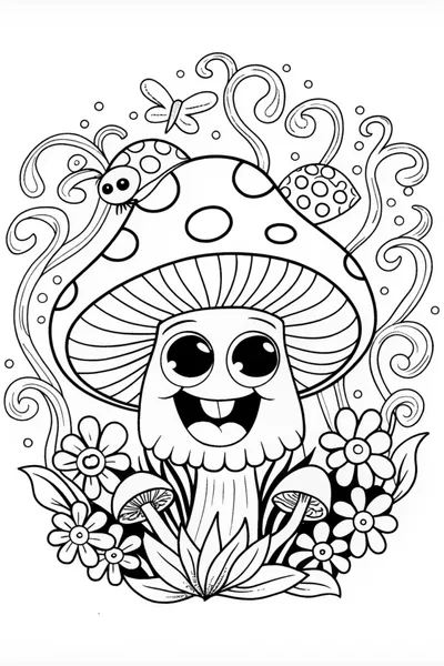 Whimsical Mushroom Fantasy Coloring Page