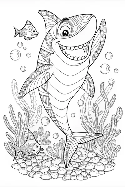 Shark Adventure in the Mountains Coloring Page