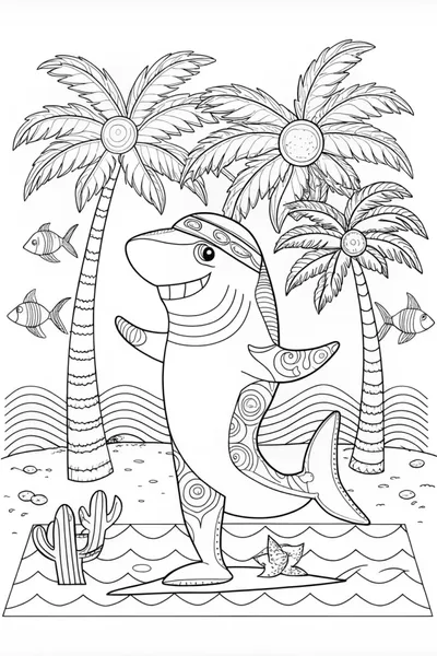 Jumping Shark Adventure Coloring Page