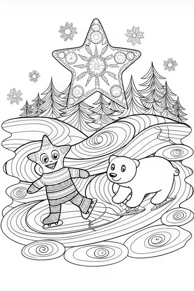 Ice Skating Bear Under the Night Sky