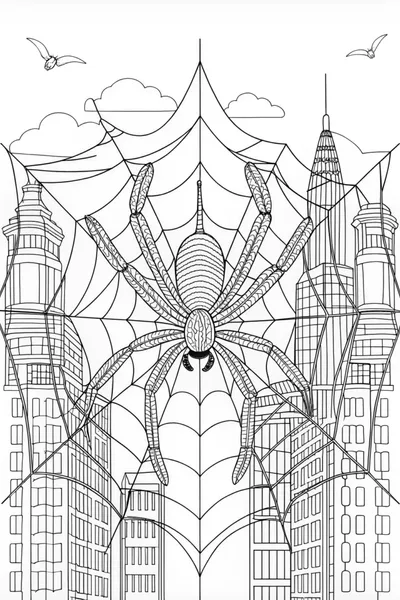 Giant Spider Over the City Coloring Page