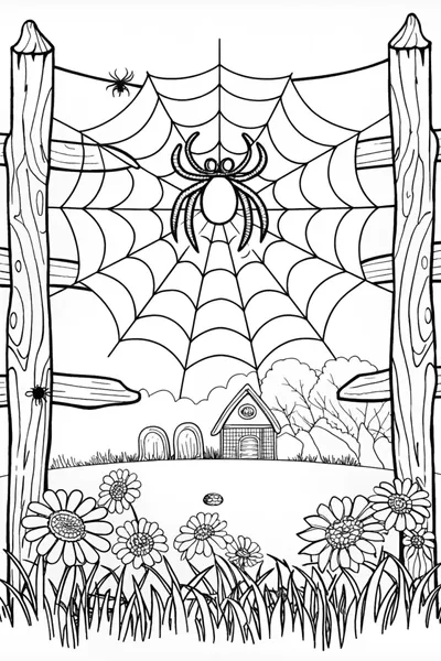 Spider’s Web in Nature Coloring Page