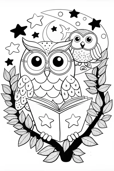 Night Owl in the Starry Mountains Coloring Page