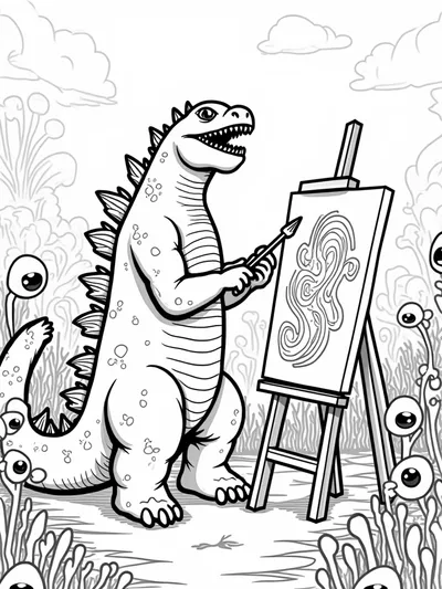 Godzilla painting in space