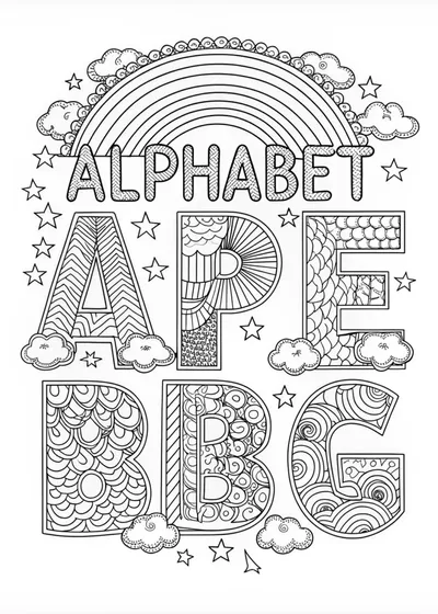 ABC Coloring Page with Rainbows and Stars