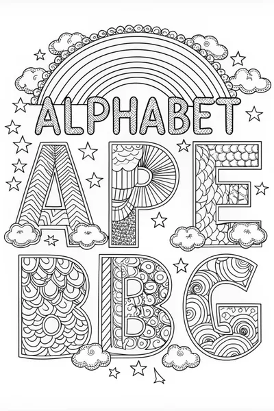 ABC Coloring Page with Rainbows and Stars