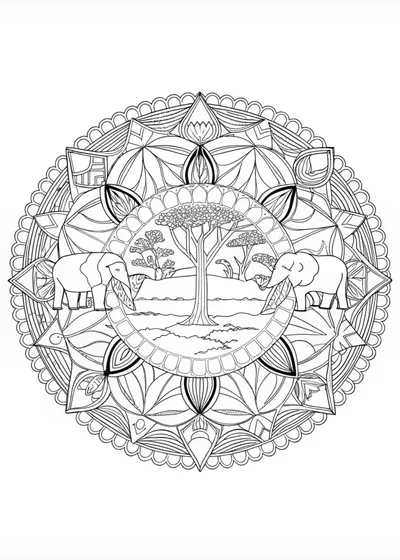 African Safari Mandala Coloring Page