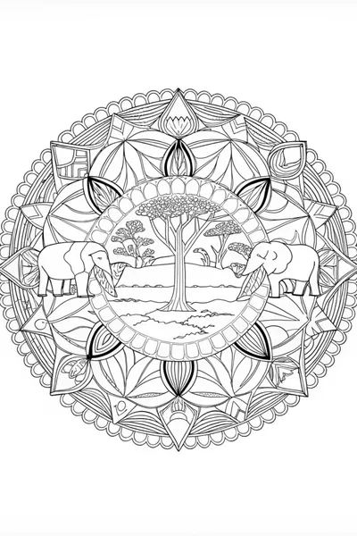 African Safari Mandala Coloring Page