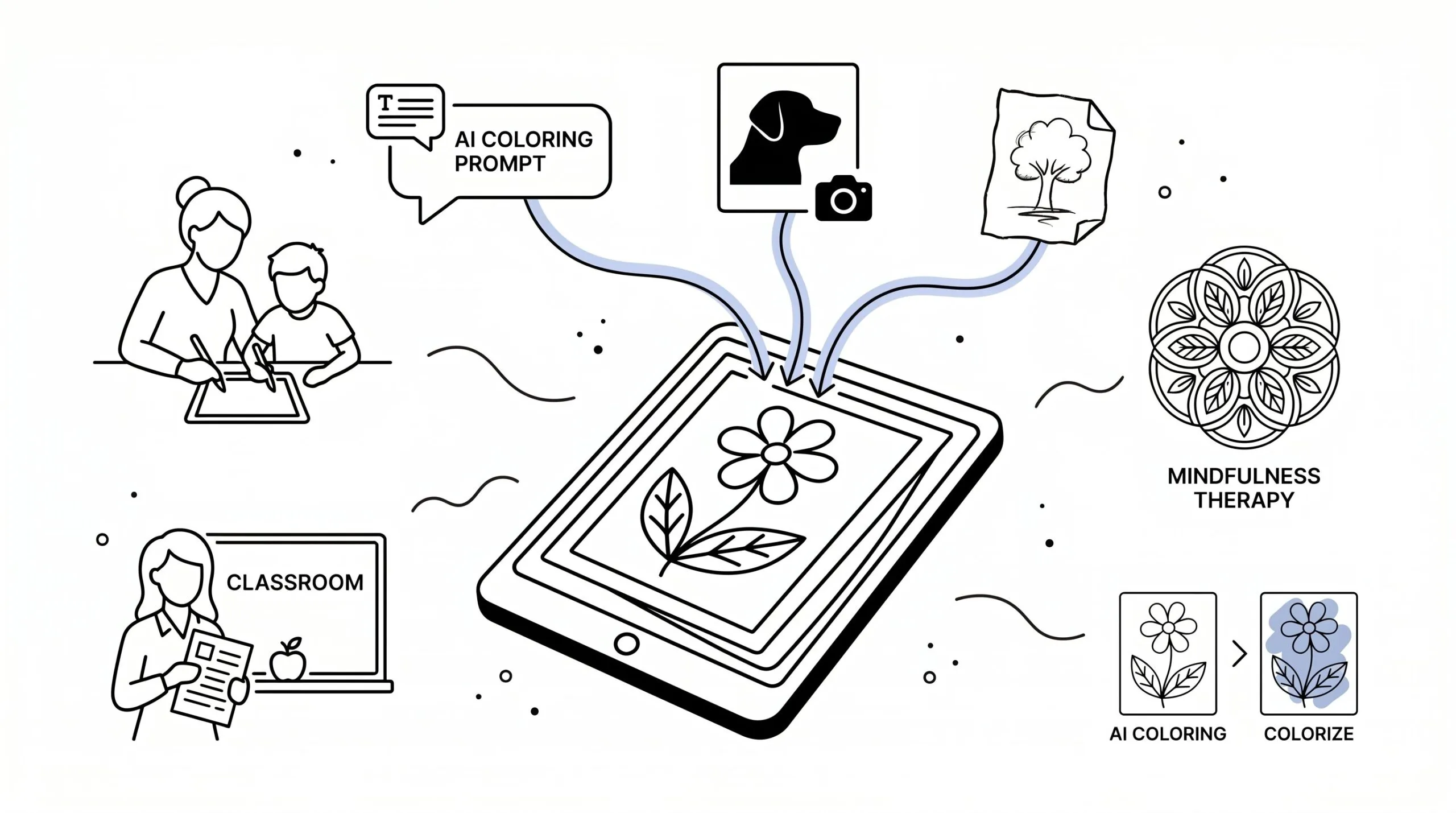 A coloring page of AI Coloring In 2026: How To Create Printable Pages From Prompts, Photos, And Ideas