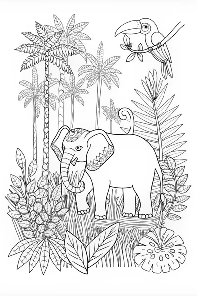 Elephant Beneath the Rainbow Coloring Page