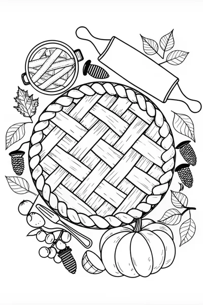 “Autumn Harvest Pie Coloring Page”