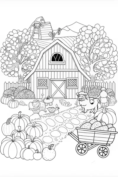 Autumn on the Farm Coloring Page