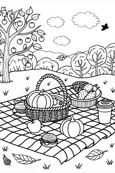 Autumn Picnic in the Park Coloring Page