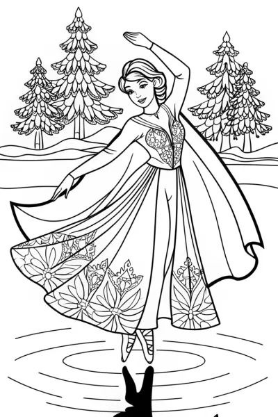 Elsa dancing on a frozen lake