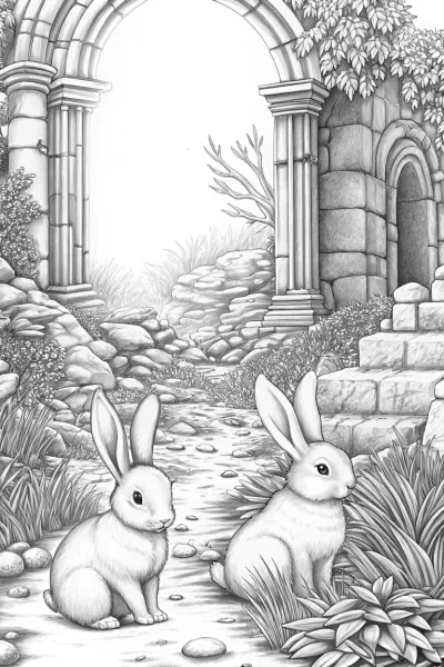 Bunnies exploring ancient ruins