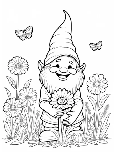 Gnome tending to his flower garden