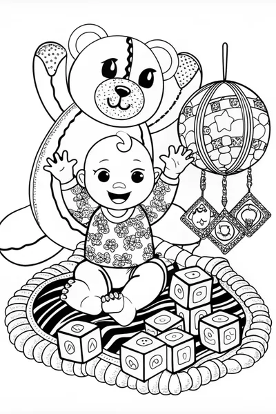 Baby Playing with Building Blocks Coloring Page