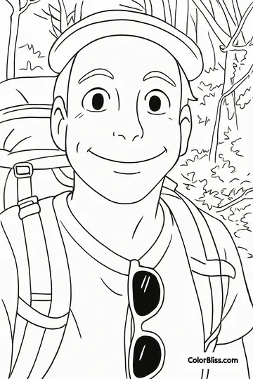 A ghibli style coloring page of a dog with a big smile on his face