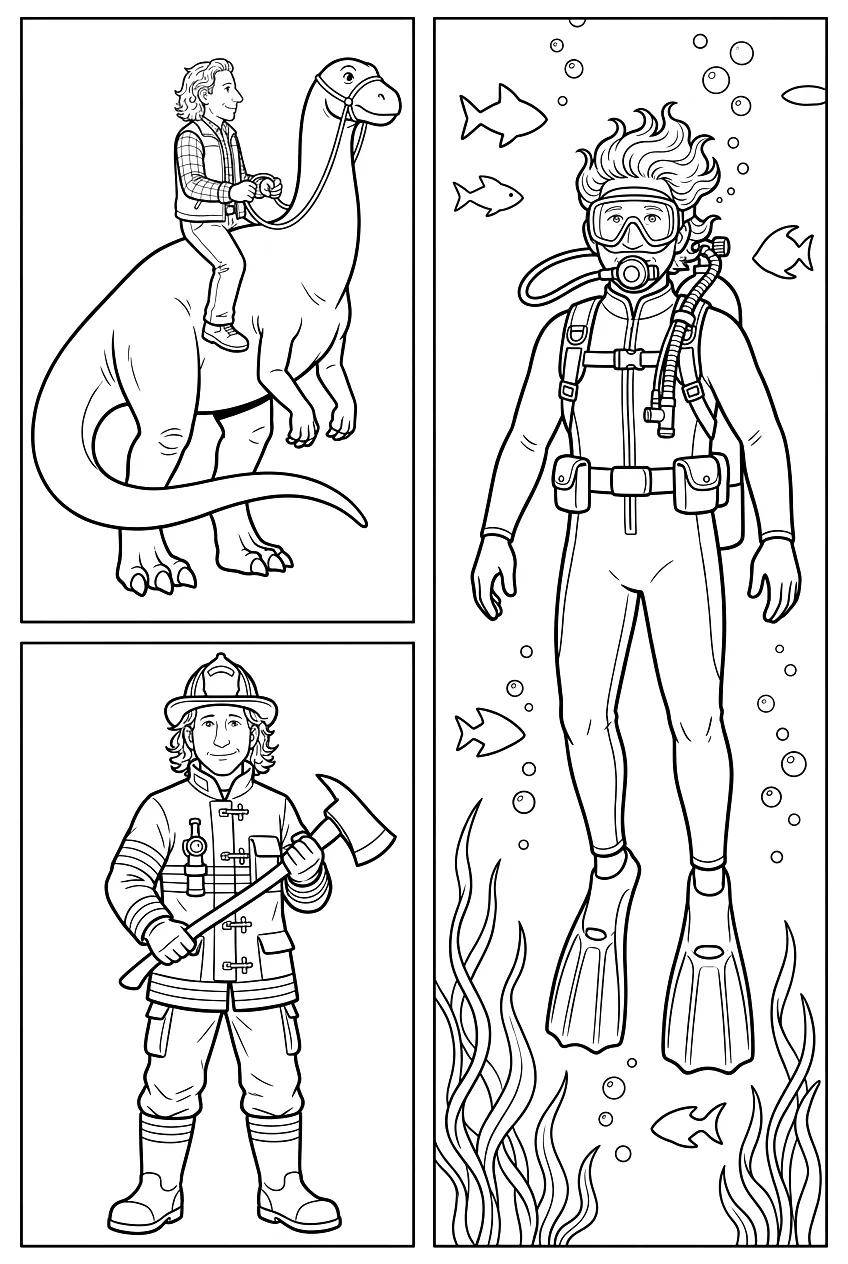 Three panel example showing the same character in multiple scenes