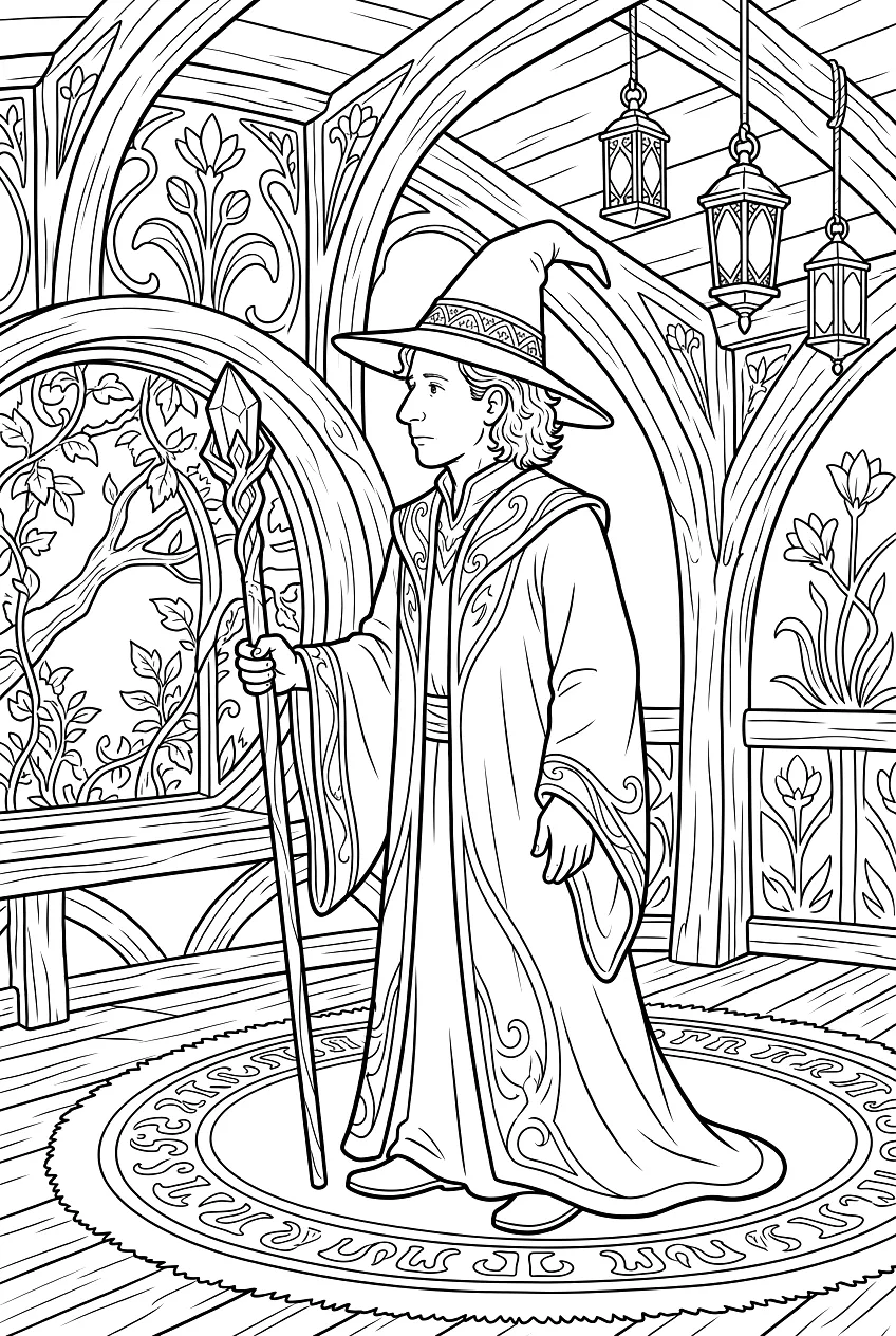 Same character in a wizard fantasy style scene