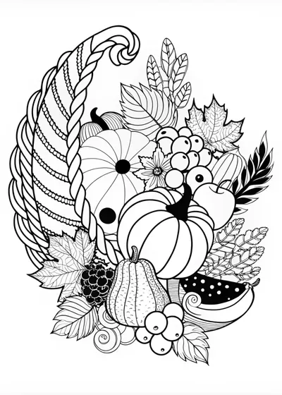 Bountiful Harvest Cornucopia Coloring Page