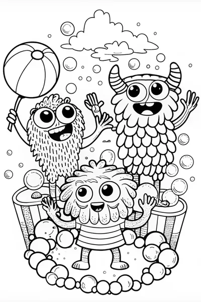 Bubble-Scaled Monster Frenzy Coloring Page