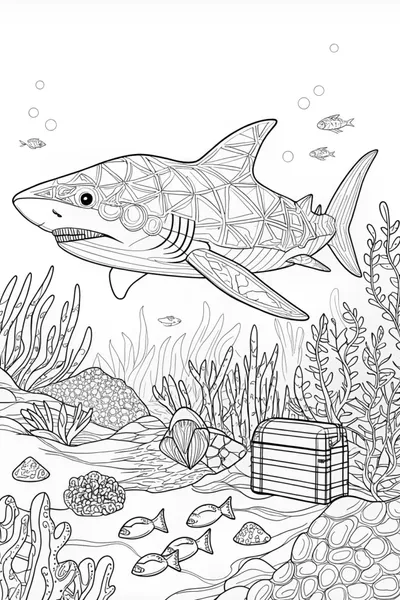 Shark Family Ocean Adventure Coloring Page