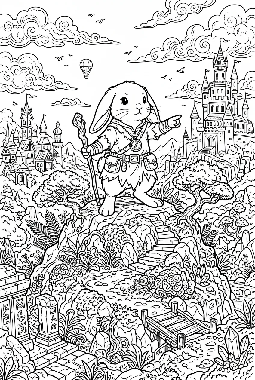 Example coloring page for the Busy composition prompt