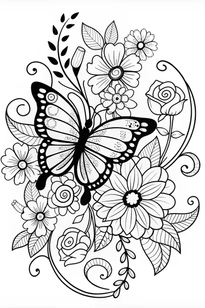 Butterfly and Blossoms Coloring Page