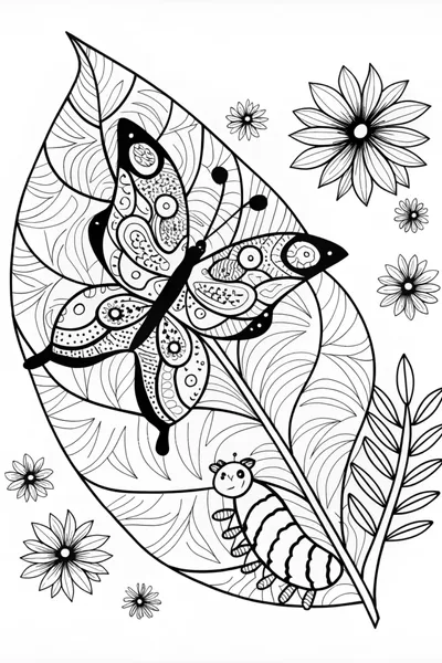 Butterfly and Caterpillar on a Leaf