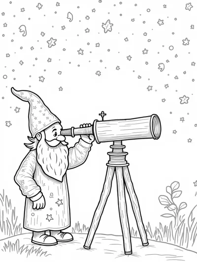 Gnome astronomer stargazing